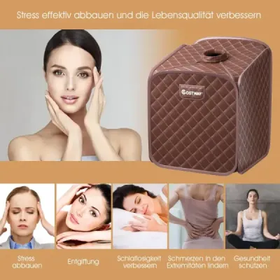 Přenosná parní sauna Spa s masážním válcem na nohy a absorpční podložkou 9 nastavitelných úrovní teploty Vnitřní lázeňská kabina černá