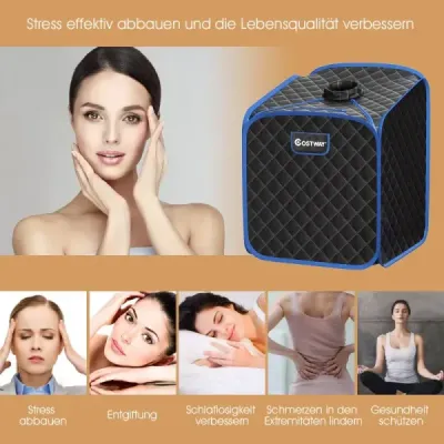 Přenosná parní sauna Spa s masážním válcem na nohy a absorpční podložkou 9 nastavitelných úrovní teploty Vnitřní lázeňská kabina černá