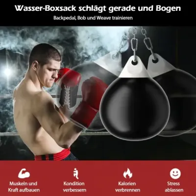 ?45 cm Vodní boxovací pytel 50 kg Boxovací boxovací pytel s nastavitelným kovovým řetězem černý