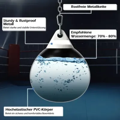 ?45 cm Vodní boxovací pytel 50 kg Boxovací boxovací pytel s nastavitelným kovovým řetězem černý
