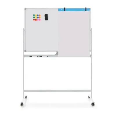 120 x 80 cm Oboustranná mobilní tabule Výškově nastavitelná magnetická tabule bílá