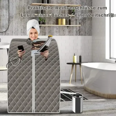 Přenosná parní sauna 3L 1000W Mini domácí sauna s 9 nastavitelnými teplotami 78 x 87 x 101 cm Šedá