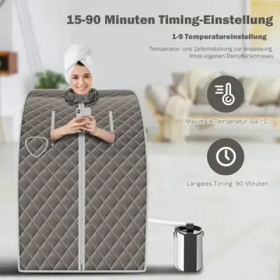 Přenosná parní sauna 3L 1000W Mini domácí sauna s 9 nastavitelnými teplotami 78 x 87 x 101 cm Šedá