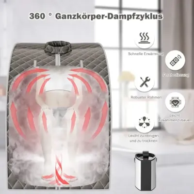 Přenosná parní sauna 3L 1000W Mini domácí sauna s 9 nastavitelnými teplotami 78 x 87 x 101 cm Šedá