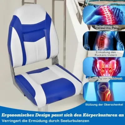 Sedadlo do člunu s vysokým opěradlem s 10 cm hrubým houbou polstrováním Skládací židle do člunu modrá bílá