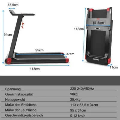 Skládací běžecký pás pro domácnost s ovládáním aplikace Bluetooth reproduktor červený