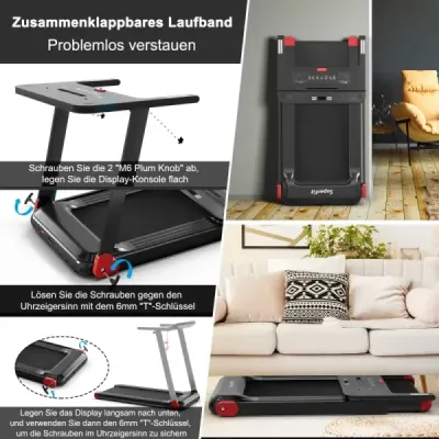 Skládací běžecký pás pro domácnost s ovládáním aplikace Bluetooth reproduktor červený