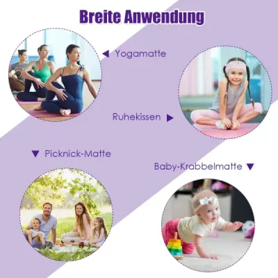 Podložka na jógu s oboustranným protiskluzovým designem a 2 nastavitelnými popruhy na suchý zip Fialová
