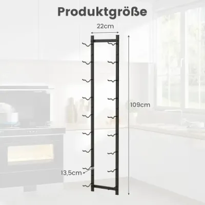 Nástěnný stojan na víno na 9 lahví vína kovový držák na láhve 22 x 13,5 x 109 cm černý