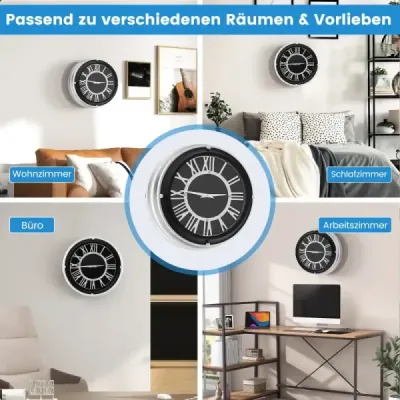 ? 45 cm Tiché nástěnné hodiny se stříbrným rámem a římským ciferníkem bez tíkání ? 45 cm