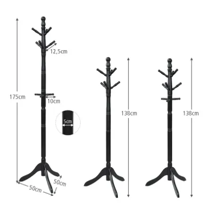 Věšák na kabáty s 9 háčky volně stojící věšák s nastavitelnou výškou 175 cm černý