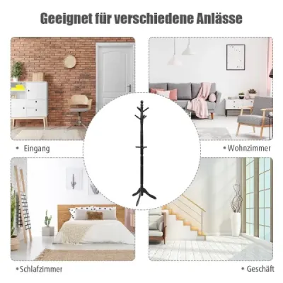 Věšák na kabáty s 9 háčky volně stojící věšák s nastavitelnou výškou 175 cm černý