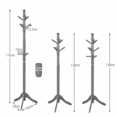 Věšák s 9 háčky volně stojící věšák s nastavitelnou výškou 175 cm šedý