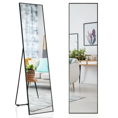 160 x 40 cm zrcadlo v celé délce 2 v 1 stojící zrcadlo a nástěnné zrcadlo z nerozbitného skla černé