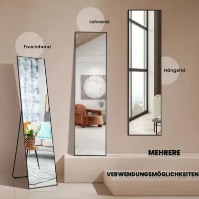160 x 40 cm zrcadlo v celé délce 2 v 1 stojící zrcadlo a nástěnné zrcadlo z nerozbitného skla černé