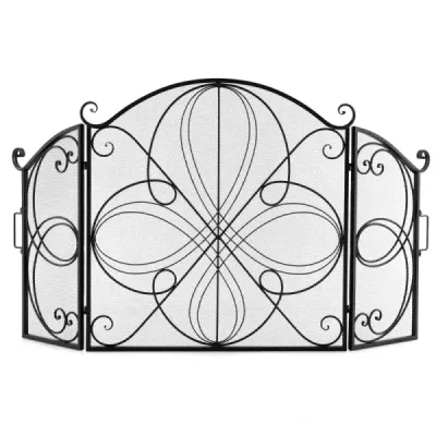 3-dílná skládací ochrana proti jiskrám s květinovým vzorem Dekorativní drátěná zábrana před krbem robustní 151 x 83 cm
