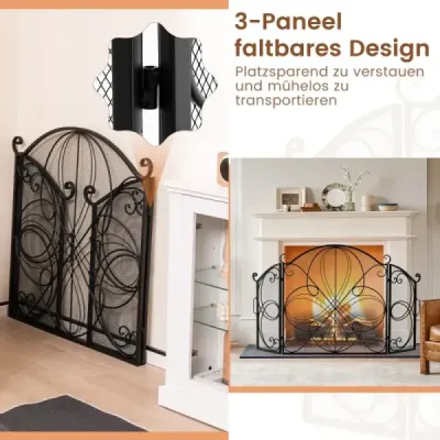 3-dílná skládací ochrana proti jiskrám s květinovým vzorem Dekorativní drátěná zábrana před krbem robustní 151 x 83 cm