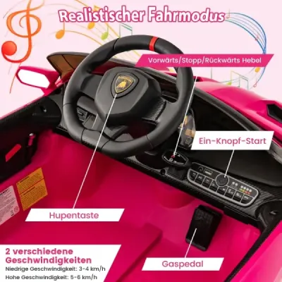 Dětské elektrické auto Lamborghini s dálkovým ovládáním a LED světlomety a klaksonem a hudbou Dětské auto růžové