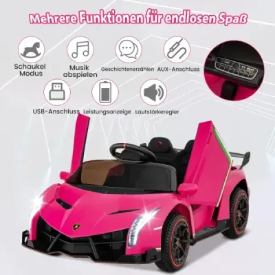 Dětské elektrické auto Lamborghini s dálkovým ovládáním a LED světlomety a klaksonem a hudbou Dětské auto růžové