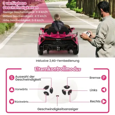 Dětské elektrické auto Lamborghini s dálkovým ovládáním a LED světlomety a klaksonem a hudbou Dětské auto růžové
