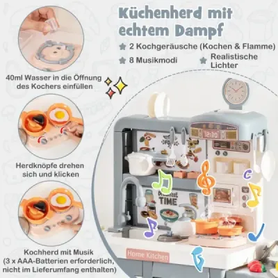 Dětská kuchyňka na hraní se 49 doplňky Dětská kuchyňka se světlem a zvukem Dětská kuchyňka na hraní šedá