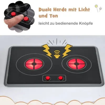 Dětská kuchyňka ze dřeva se zvukovými a světelnými efekty a výrobníkem zmrzliny a mikrovlnnou troubou Rohová kuchyňka na hraní hnědá
