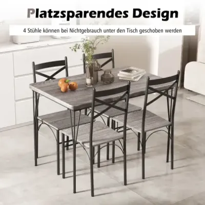 5-dílná jídelní souprava pro 4 osoby moderní obdélníkový jídelní stůl a 4 jídelní židle šedočerné barvy