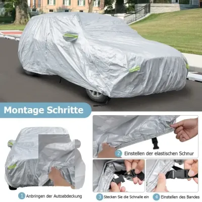 Nepromokavá plachta pro vozidla Kryt na auto s dveřmi na zip 483 x 191 x 153 cm Stříbrná