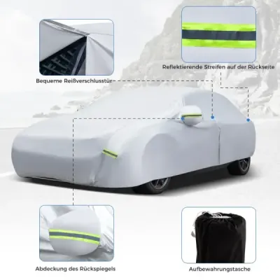 Nepromokavá plachta pro vozidla Kryt na auto s dveřmi na zip 431 x 160 x 115 cm Stříbrná