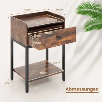 Noční stolek se zásuvkou Noční stolek s otevřenou policí 42 x 30 x 60 cm Rustikální hnědá