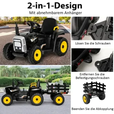 12 V dětský traktor s přívěsem Elektrické autíčko na baterie žluté