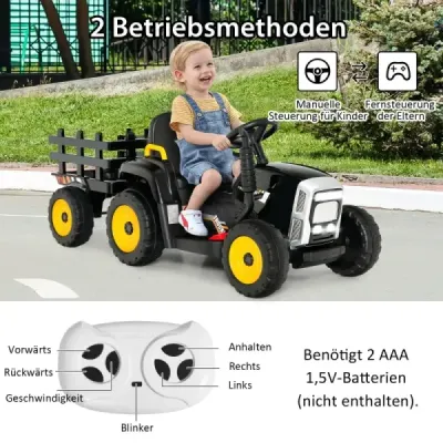 12 V dětský traktor s přívěsem Elektrické autíčko na baterie žluté