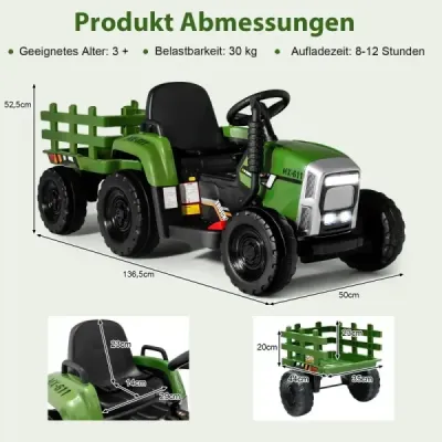12 V dětský traktor s přívěsem Elektrické autíčko na baterie žluté