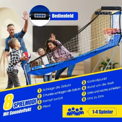 8 v 1 Basketbalový stroj se 4 míči a vzduchovou pumpou a 8 herními režimy Arkádové basketbalové hry Tmavě modrá