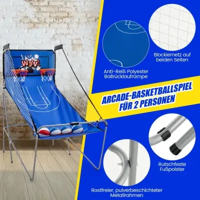 8 v 1 Basketbalový stroj se 4 míči a vzduchovou pumpou a 8 herními režimy Arkádové basketbalové hry Tmavě modrá