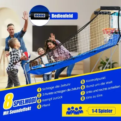 8 v 1 Basketbalový stroj se 4 míči a vzduchovou pumpou a 8 herními režimy Arkádové basketbalové hry Zelená