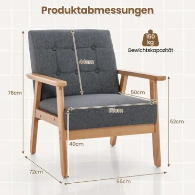 Moderní křeslo s prošíváním knoflíkem v prodyšné lněné tkanině a masivním dřevem z pryže
