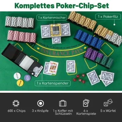 600-dílná sada pokerových žetonů 14 gramů Claytec s taškou na přenášení černá