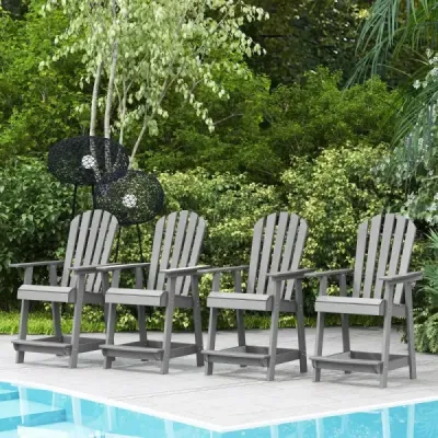Venkovní barová židle s područkou a podnožkou HDPE Patio Chair Odolná vůči povětrnostním vlivům Pub Stool Grey