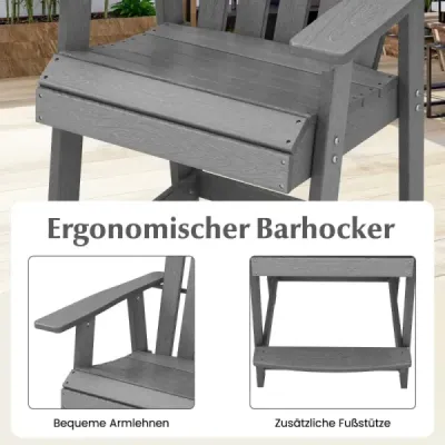 Venkovní barová židle s područkou a podnožkou HDPE Patio Chair Odolná vůči povětrnostním vlivům Pub Stool Grey