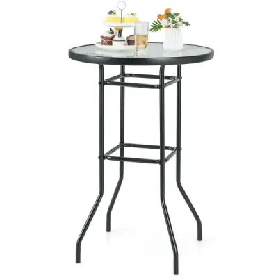 Vysoký zahradní stůl barový stůl kulatý bistro stůl s deskou z tvrzeného skla 68 x 68 x 97 cm černý