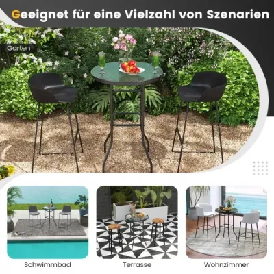 Vysoký zahradní stůl barový stůl kulatý bistro stůl s deskou z tvrzeného skla 68 x 68 x 97 cm černý