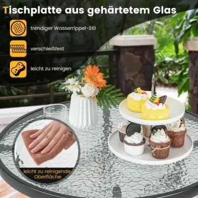 Vysoký zahradní stůl barový stůl kulatý bistro stůl s deskou z tvrzeného skla 68 x 68 x 97 cm černý