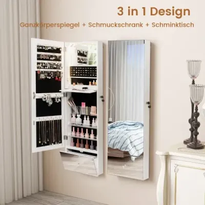 Šperkovnice závěsná zrcadlová skříňka uzamykatelná s LED osvětlením 120 x 37 x 11 cm bílá