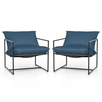 Set 2 Sling Accent Chair s polštáři na sezení a opěradlo a kovovým rámem Ergonomické křeslo do obývacího pokoje Navy