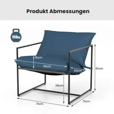 Set 2 Sling Accent Chair s polštáři na sezení a opěradlo a kovovým rámem Ergonomické křeslo do obývacího pokoje Navy