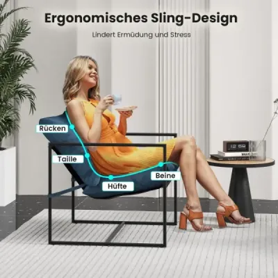 Set 2 Sling Accent Chair s polštáři na sezení a opěradlo a kovovým rámem Ergonomické křeslo do obývacího pokoje Navy