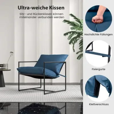 Set 2 Sling Accent Chair s polštáři na sezení a opěradlo a kovovým rámem Ergonomické křeslo do obývacího pokoje Navy