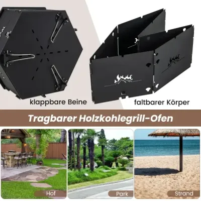Gril na dřevěné uhlí s 360° otočným grilem Skládací gril Kempingový gril s rukojeťmi 77 x 74 x 38 cm