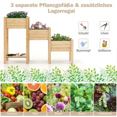 3-úrovňový dřevěný vyvýšený záhon s drenážními otvory Zahradní vyvýšený záhon příroda
